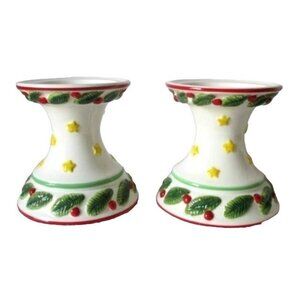 Nikko Christmastime Happy Holidays Pillar Candleholders Holiday Tableware Decor
